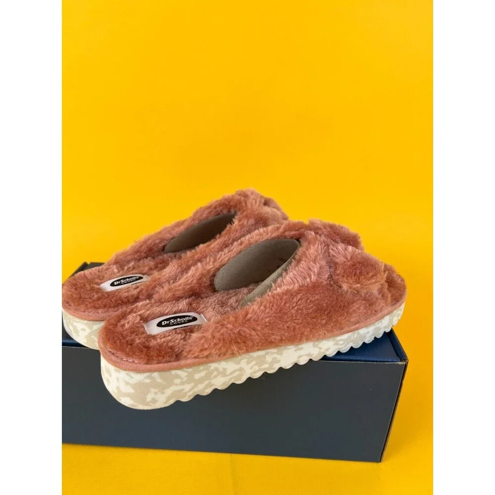 Dr Scholl's Staycay OG Slippers Slide Sandals Womens 8 M Pink Plush Faux Fur NWB_6